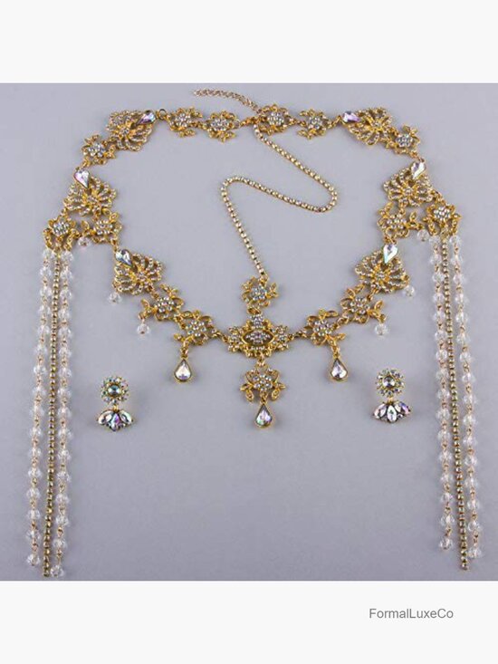 Crystal Rhinestone Bridal Headband & Earrings Set Wedding Hair Accessory Tiara